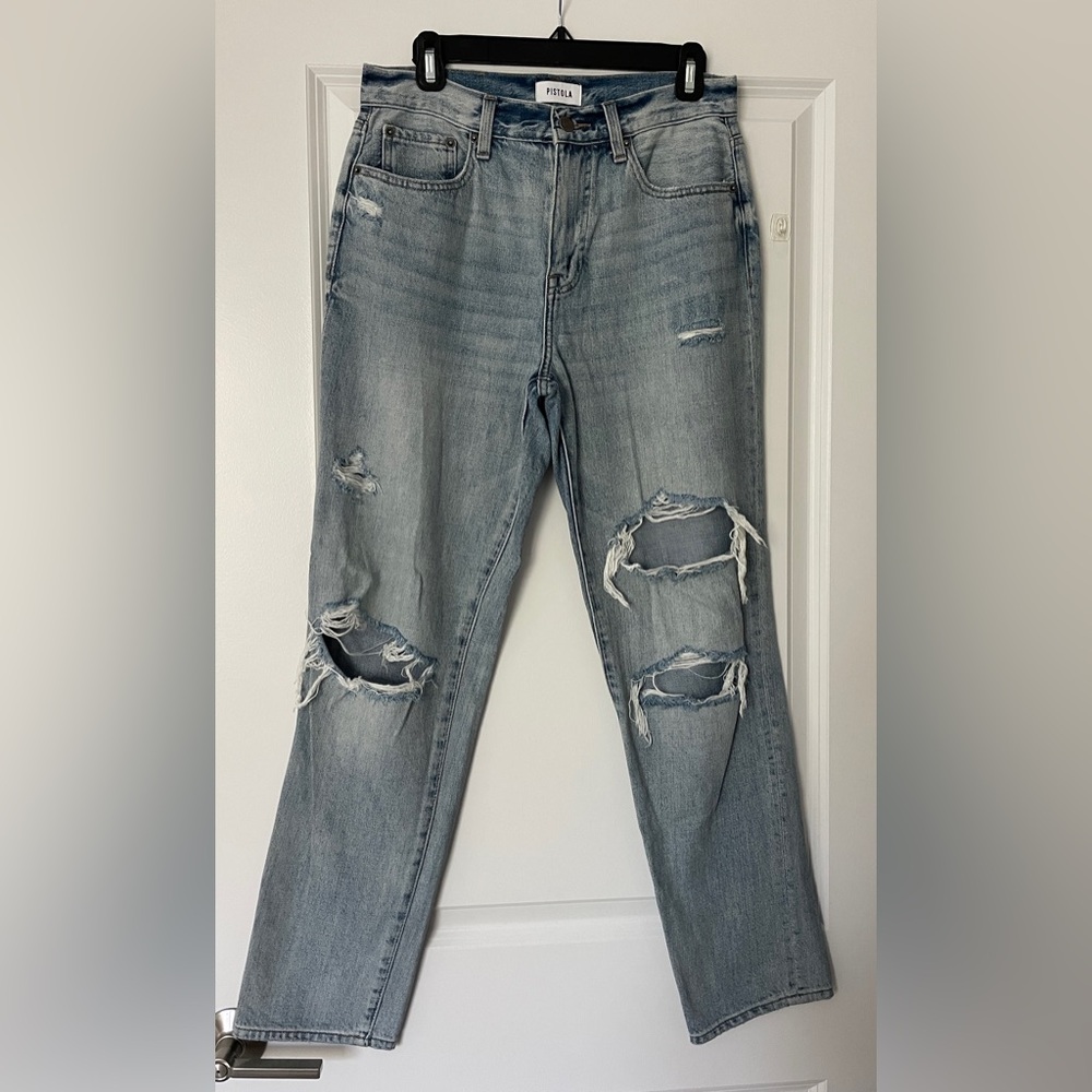 Pistola Light Blue Presley High Rise Relaxed Roller Jeans - Size 28